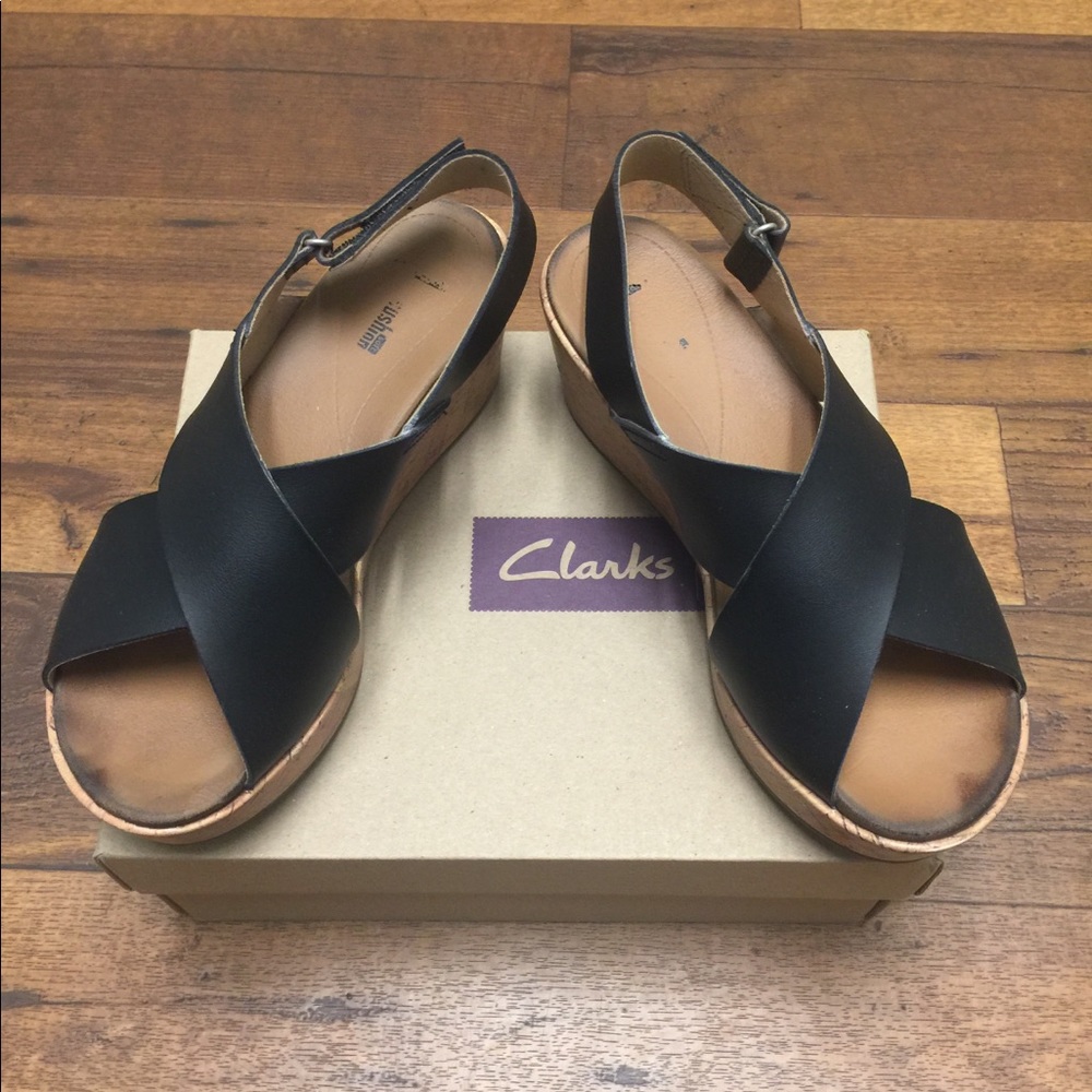 Clarks Black and Brown Wedge Sandals